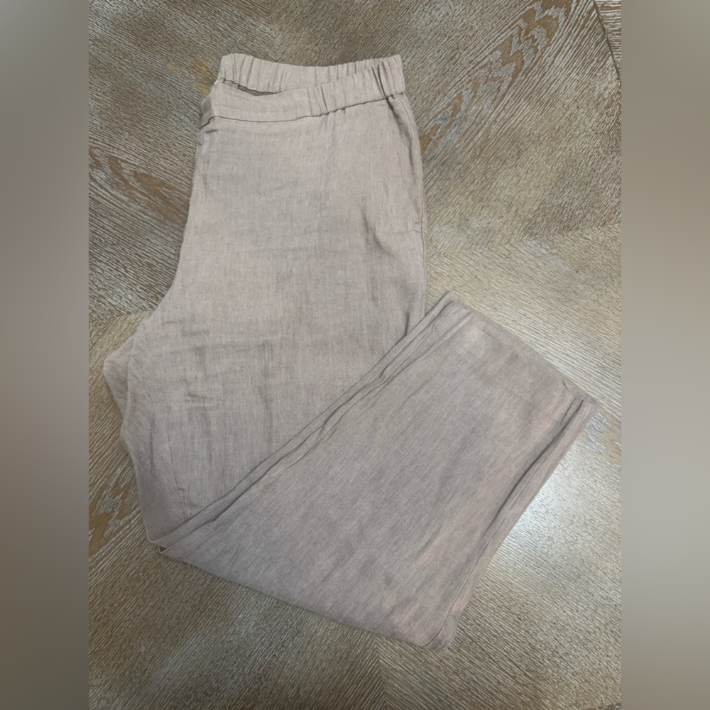J JILL LINEN STRETCH Taupe TAPERED LEG Ankle PANTS Large Elastic Waist 36”